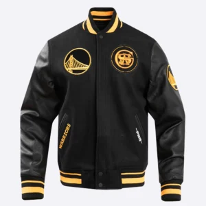 Golden State Warriors City Edition Black Wool & Leather Varsity Jacket