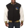 Golden State Warriors Domestic Two Tone Wool & Leather Black and Cream Varsity Jacket