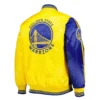 Golden State Warriors Fast Break Blue and Yellow Satin Varsity Jacket 1