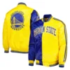 Golden State Warriors Fast Break Blue and Yellow Satin Varsity Jacket 3