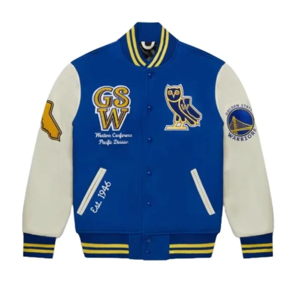 Golden State Warriors OVO X Wool and Leather Varsity Jacket