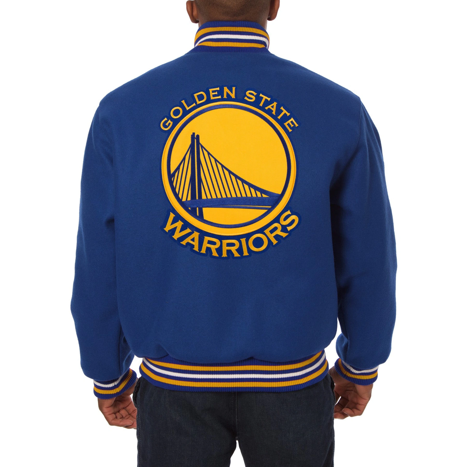 Golden State Warriors One Color Blue Wool Varsity Jacket 1