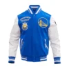 Golden State Warriors Retro Classic Wool Leather Varsity Blue White Jacket