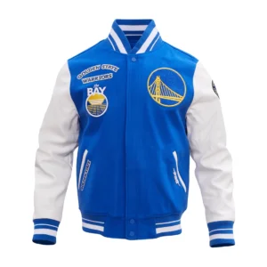 Golden State Warriors Retro Classic Wool Leather Varsity Blue White Jacket