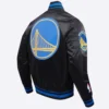 Golden State Warriors Script Tail Black Satin Varsity Jacket 2