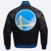 Golden State Warriors Script Tail Black Satin Varsity Jacket 3