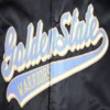 Golden State Warriors Script Tail Black Satin Varsity Jacket 4