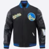 Golden State Warriors Script Tail Black Wool & Leather Varsity Jacket
