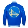 Golden State Warriors Script Tail Full-Snap Blue Satin Varsity Jacket 2