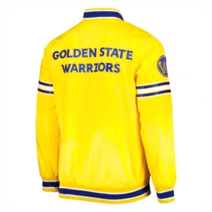 Golden State Warriors Slider Full-Snap Yellow Satin Varsity Jacket 1