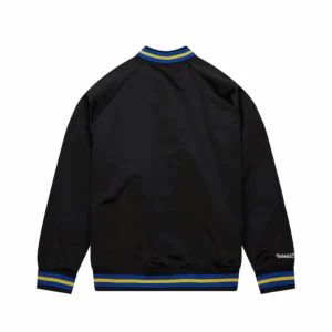 Golden State Warriors Throwback Wordmark Raglan Full-Snap Satin Varsity Jacket 1