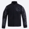 Golden State Warriors Triple Black Wool & Leather Varsity Black Jacket