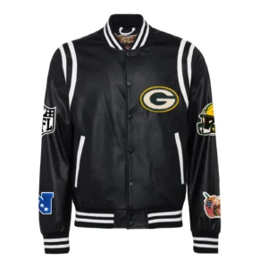 Green Bay Packers Full Leather Black Varsity Jacket