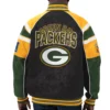 Green Bay Packers Suede Raglan Leather Varsity Jacket 1