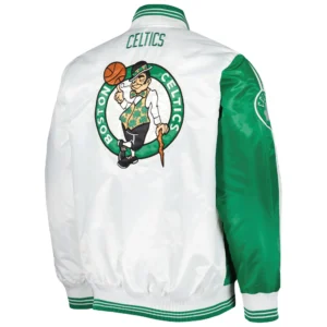 Green and White Boston Celtics Fast Break Varsity Jacket 1