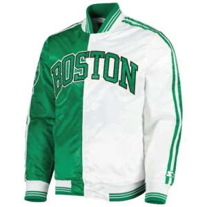 Green and White Boston Celtics Fast Break Varsity Jacket