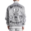 Grey Brooklyn Nets Old English Varsity Jacket 3