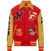 Homme+Femme Red and Yellow Wool and Leather Varsity Jacket