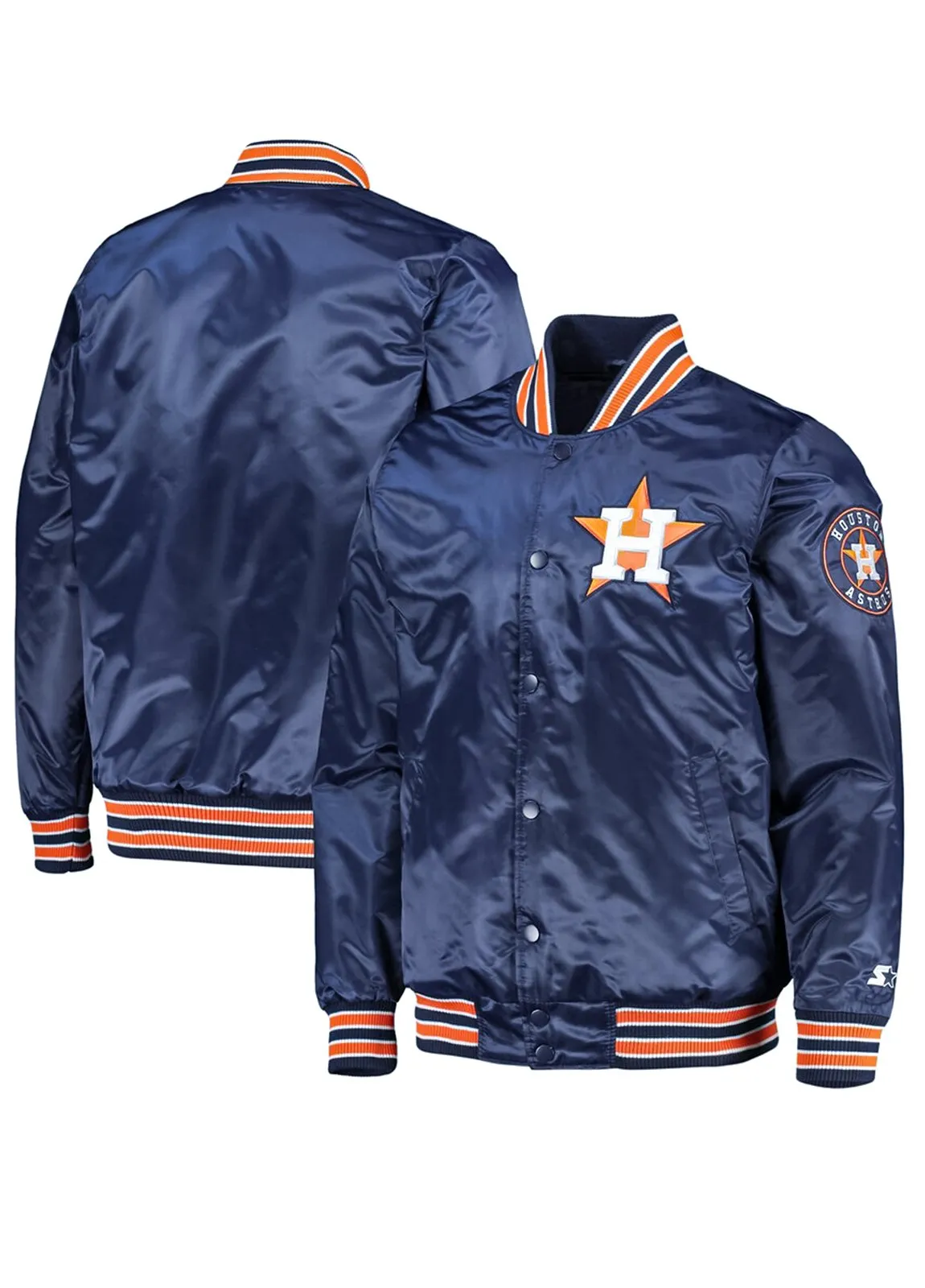 Houston Astros Full-Snap The Diamond Satin Varsity Navy Blue Jacket 2