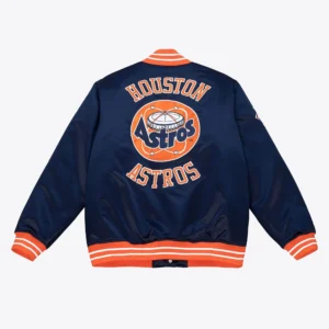 Houston Astros Heavyweight Full-Snap Rib Knitted Satin Varsity Navy Jacket 1