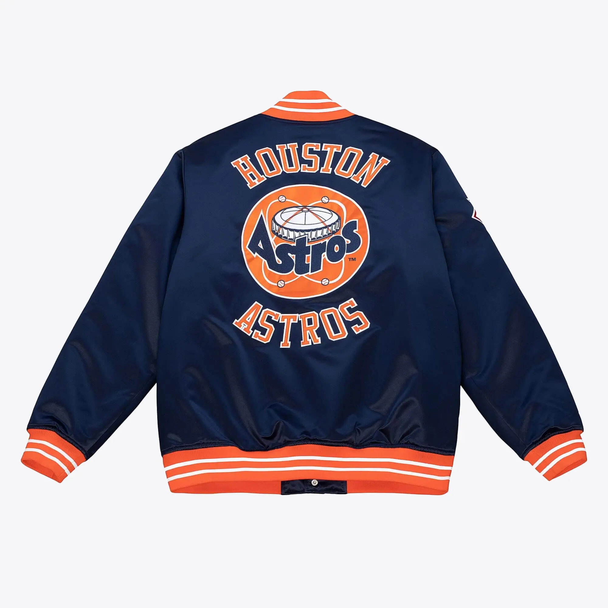Houston Astros Heavyweight Full-Snap Rib Knitted Satin Varsity Navy Jacket 1