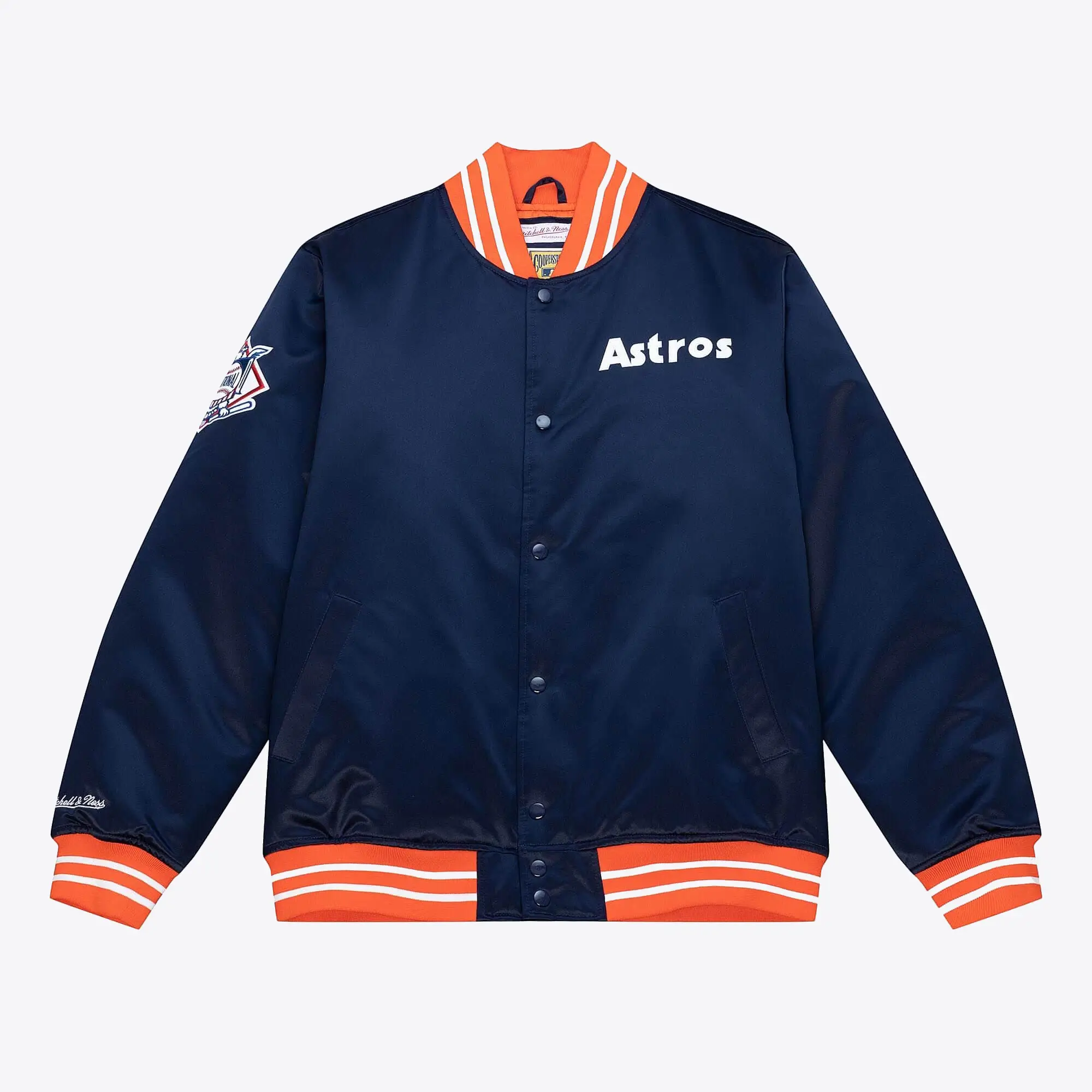 Houston Astros Heavyweight Full-Snap Rib Knitted Satin Varsity Navy Jacket