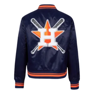 Houston Astros Mashup Rib Satin Varsity Navy Jacket 1