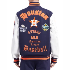 Houston Astros Old English Rib NavyWhite Wool & Leather Varsity Jacket 1