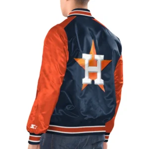Houston Astros Renegade Satin Varsity NavyOrange Jacket 1