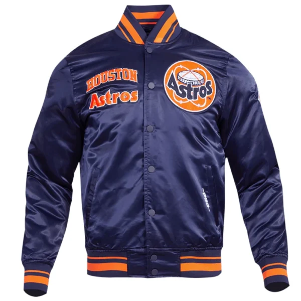 Houston Astros Retro Classic Full-Snap Navy Satin Varsity Jacket
