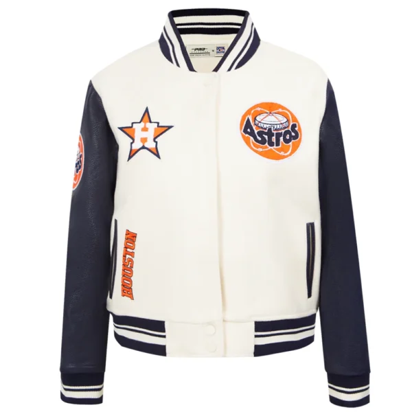 Houston Astros Retro Classic Women’s CreamBlack Wool & Leather Varsity Jacket