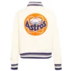 Houston Astros Retro Classic Women’s Full-Snap Satin Varsity Cream Jacket 1
