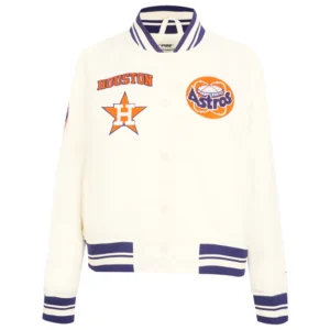 Houston Astros Retro Classic Women’s Full-Snap Satin Varsity Cream Jacket