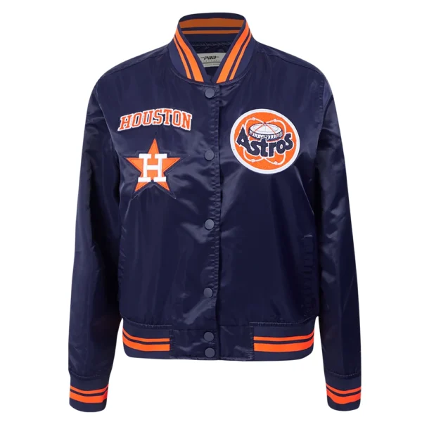 Houston Astros Retro Classic Women’s Full-Snap Satin Varsity Jacket – Navy
