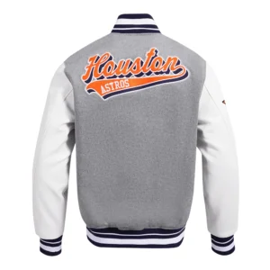 Houston Astros Script Tail Rib Wool & Leather Varsity Jacket – GrayWhite 1