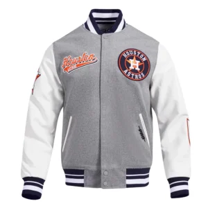 Houston Astros Script Tail Rib Wool & Leather Varsity Jacket – GrayWhite
