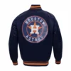 Houston Astros Script Tail Satin Navy Varsity Jacket 1
