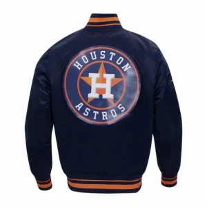Houston Astros Script Tail Satin Navy Varsity Jacket 1
