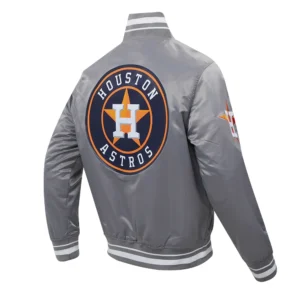 Houston Astros Script Tail Satin Varsity Gray Jacket 3