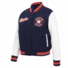 Houston Astros Script Tail Women’s NavyWhite Wool & Leather Varsity Jacket 2