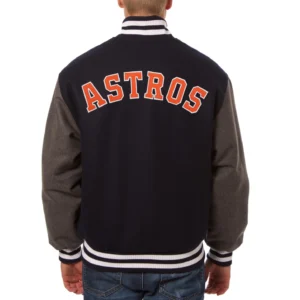 Houston Astros Two Tone Handcrafted Logo NavyGray Wool Varsity Jacket 1