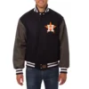 Houston Astros Two Tone Handcrafted Logo NavyGray Wool Varsity Jacket