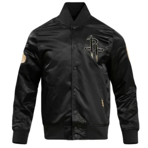 Houston Rockets Black and Gold Satin Varsity Jacket