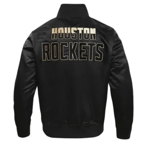 Houston Rockets Black and Gold Satin Varsity Jacket 3