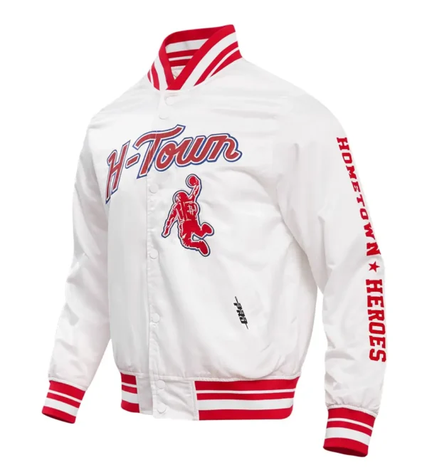 Houston Rockets City Edition Full-Snap White Satin Varsity Jacket