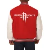 Houston Rockets Domestic Two Tone Wool & Leather Jacket Red and Cream 1