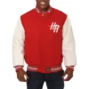 Houston Rockets Domestic Two Tone Wool & Leather Jacket Red and Cream