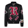 Houston Rockets Full Leather Puffer Old English Jacket Black