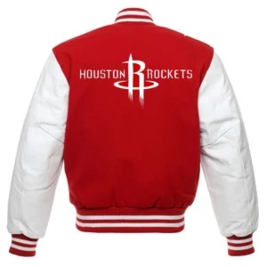 Houston Rockets Letterman Red and White Wool & Leather Varsity Jacket 1