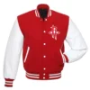 Houston Rockets Letterman Red and White Wool & Leather Varsity Jacket